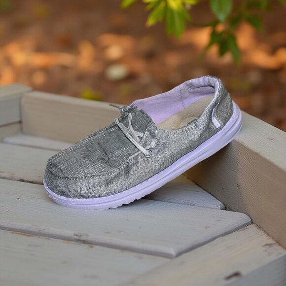 Little Girls Hey Dude Wendy Sparkling Gray Lilac Slip-On Shoes Size 1Y - Picture 1 of 8